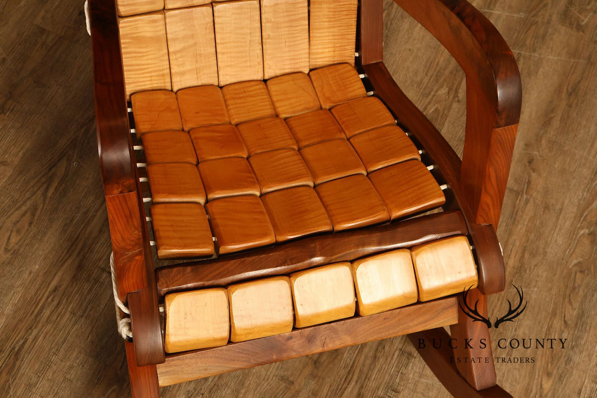 Gerry Grant Studio Crafted Walnut and Maple Rocker and Ottoman