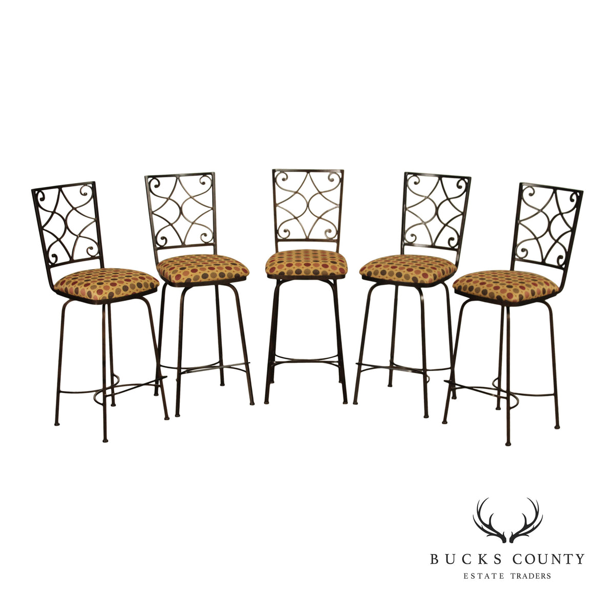 Charleston Forge Set of Five Wrought Iron Swivel Bar Stools