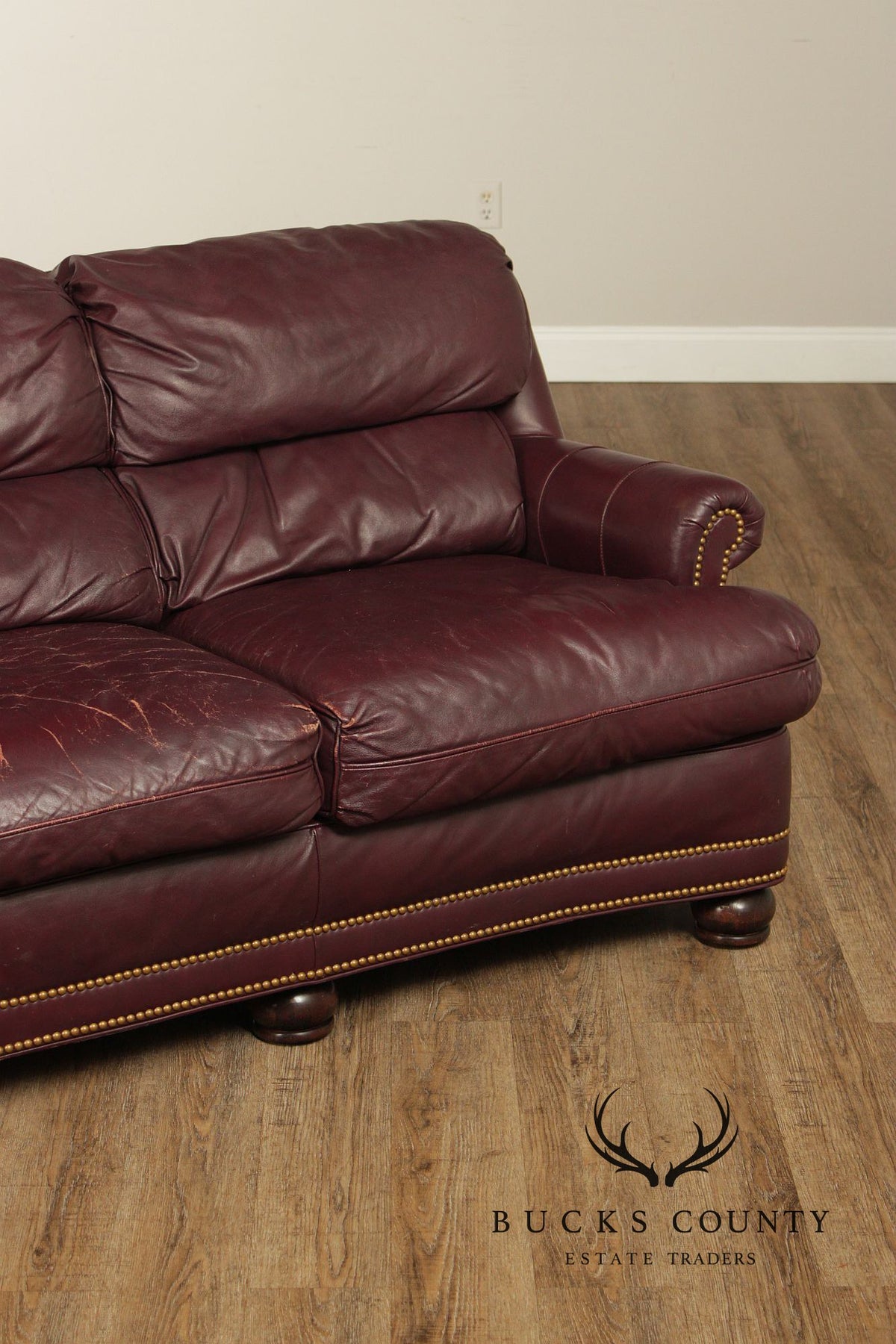 Hancock & Moore Burgundy Leather Nailhead Trim Sofa