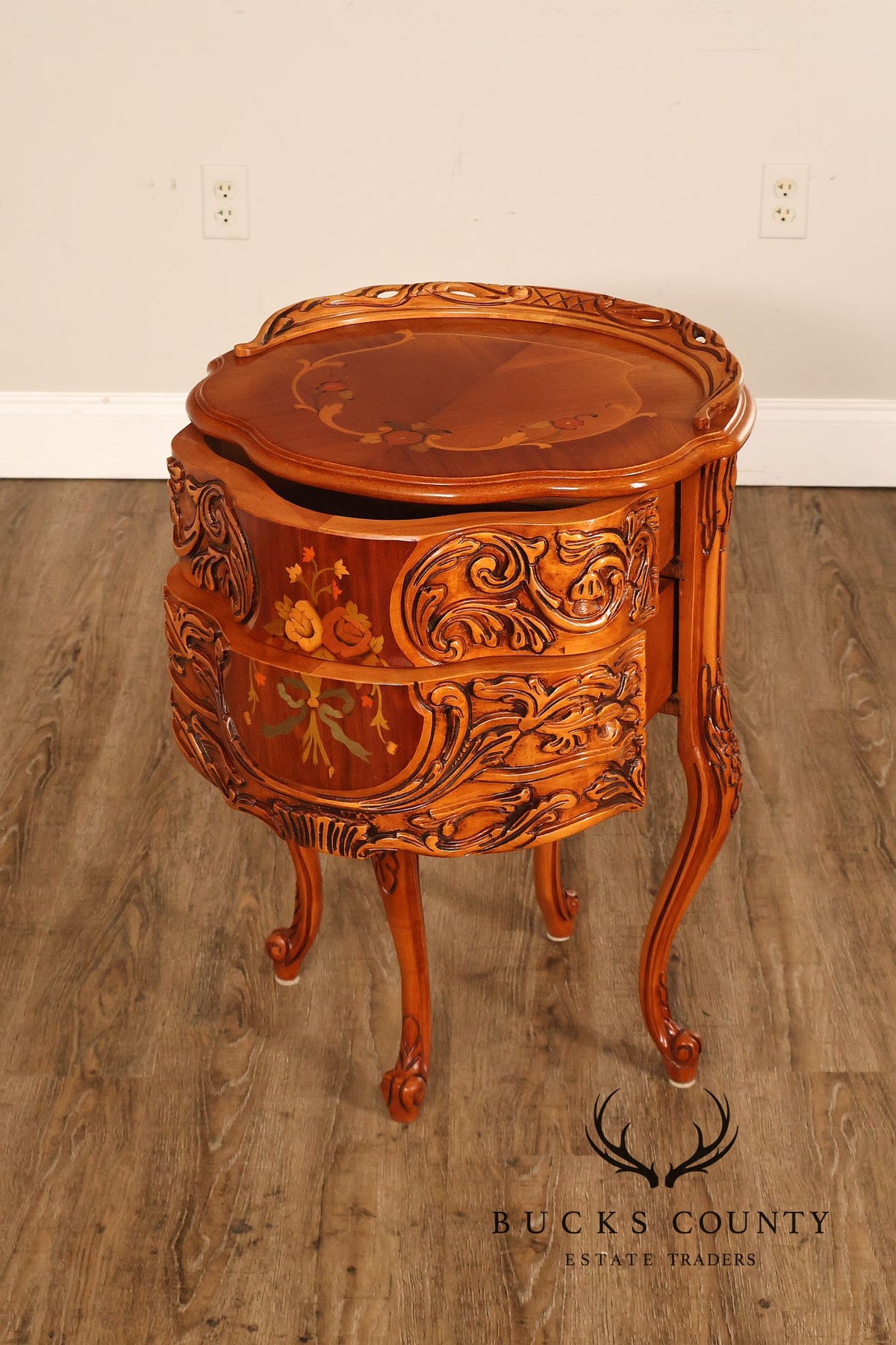 French Louis XV Style Marquetry Inlaid Nightstand