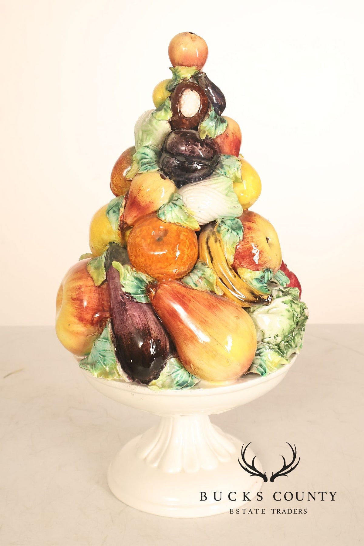 Italian Glazed Ceramic Fruit Basket Centerpiece