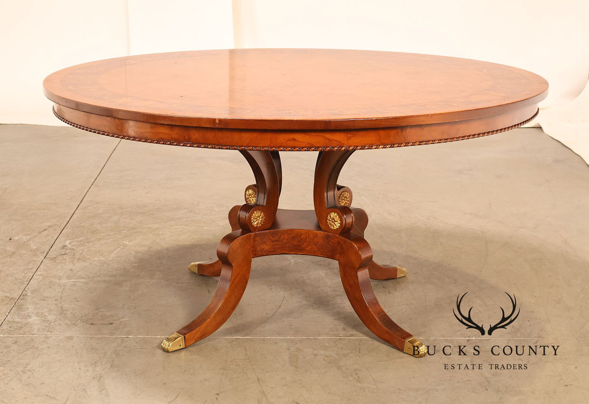 Francesco Molon Italian Neoclassical Style 60" Round Inlaid Burl Wood Dining Table