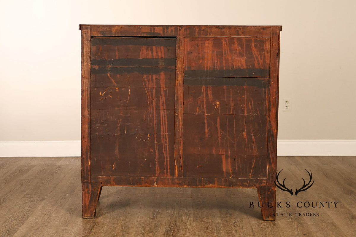 Antique English Sheraton Style Inlaid Bow Front Chest Of Drawers