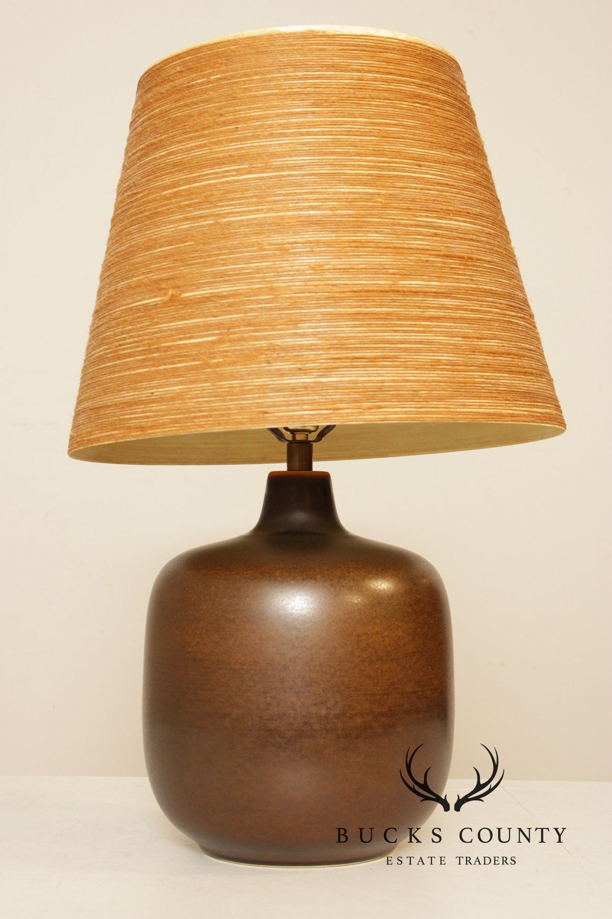 Pair Of Mid-Century Umber Glazed Ceramic Table Lamps By Lotte & Gunnar Bostlund