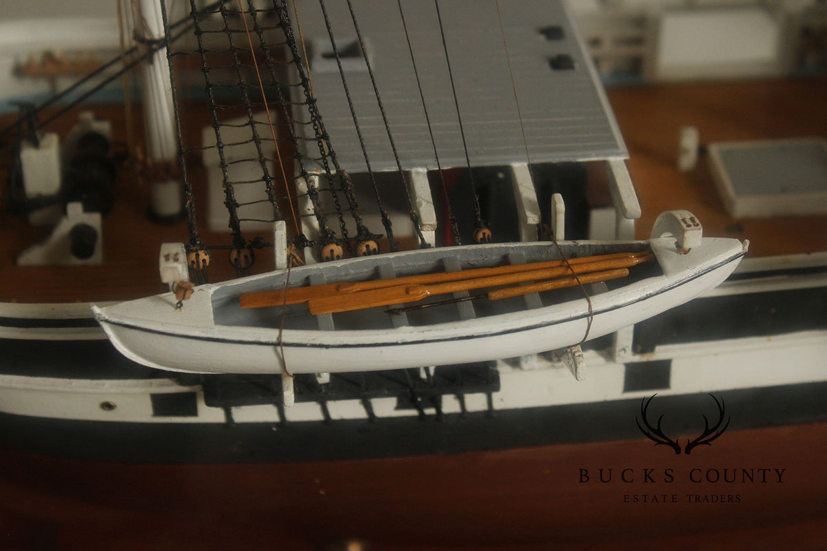 Charles W. Morgan 1841 Whaling Ship Wooden Model In Glass Display Case