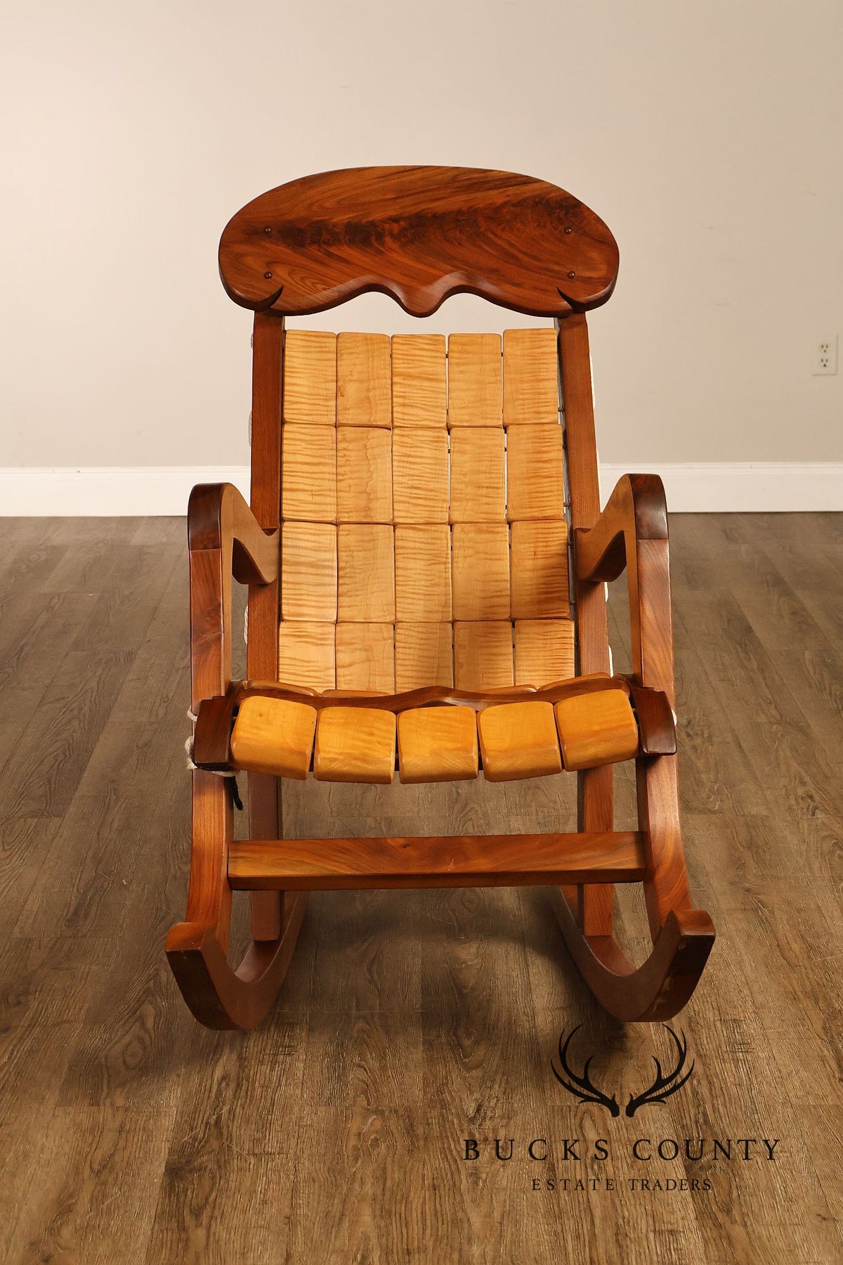 Gerry Grant Studio Crafted Walnut and Maple Rocker and Ottoman