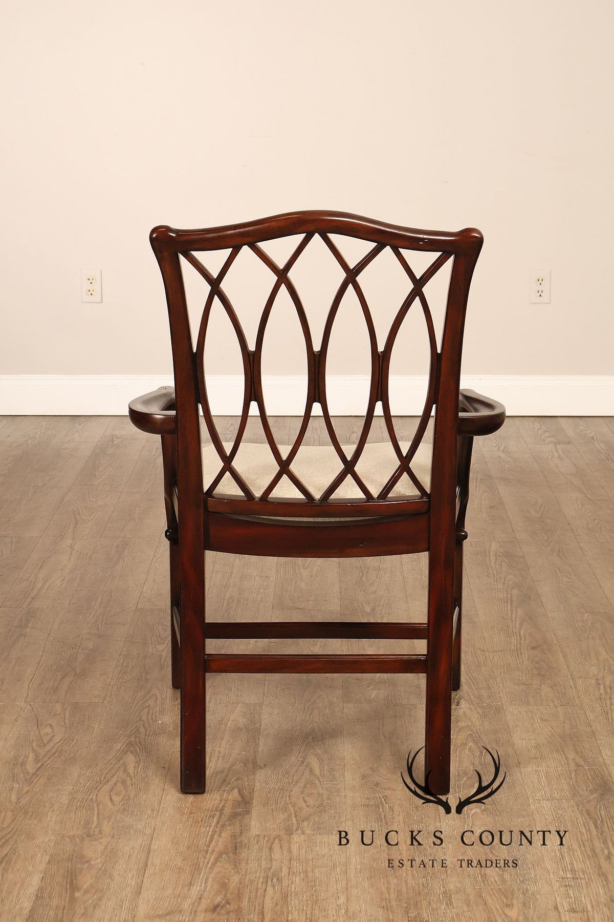 Theodore Alexander Pair Of Trellis Mahogany Dining Armchairs