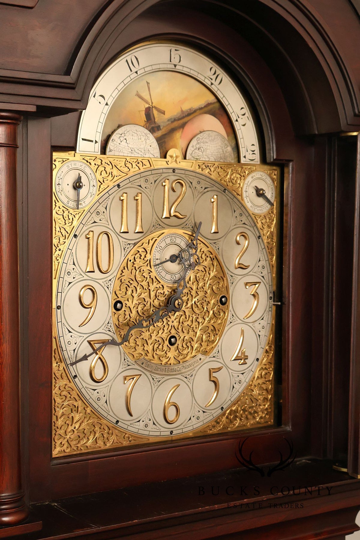 Baily Banks and Biddle Antique Mahogany 9 Tube Grandfather Clock