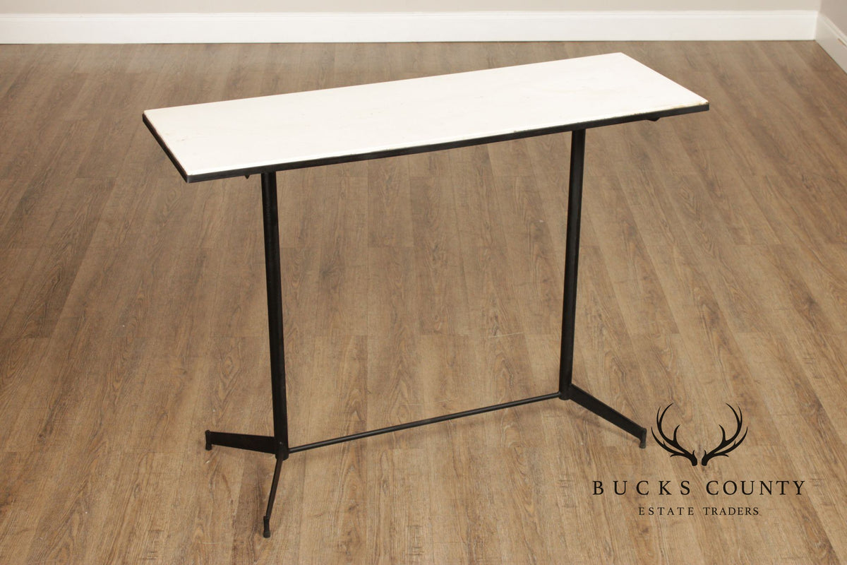 Mid Century Modern Industrial Marble Top Steel Console BarTable