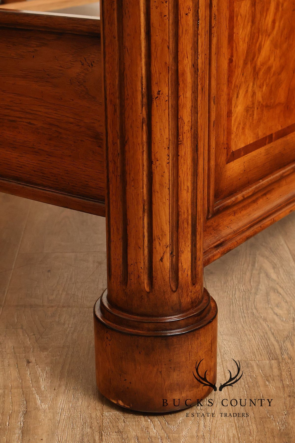 Drexel Heritage Venetian Collection Bookmatched Burl Wood King Four Poster Bed