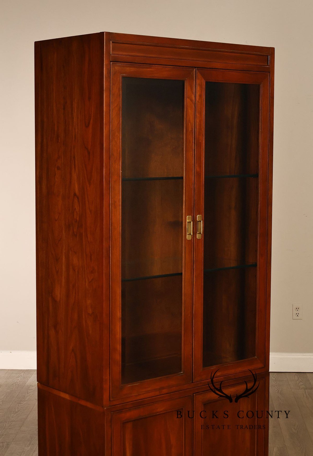 Ethan Allen Campaign Style Pair Of Display Curio Cabinets