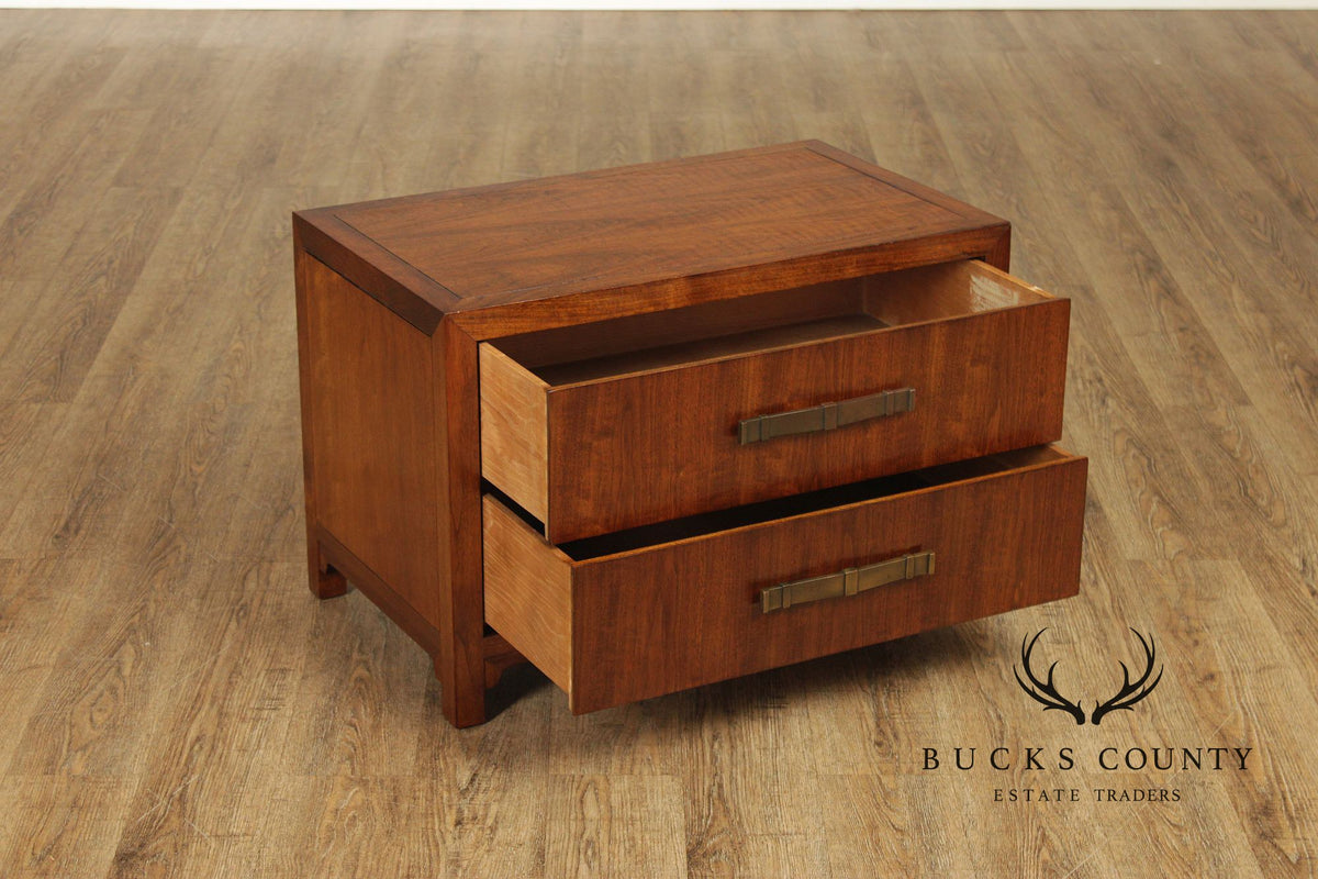 Heritage Mid Century Modern Pair of Walnut Two-Drawer Nightstands