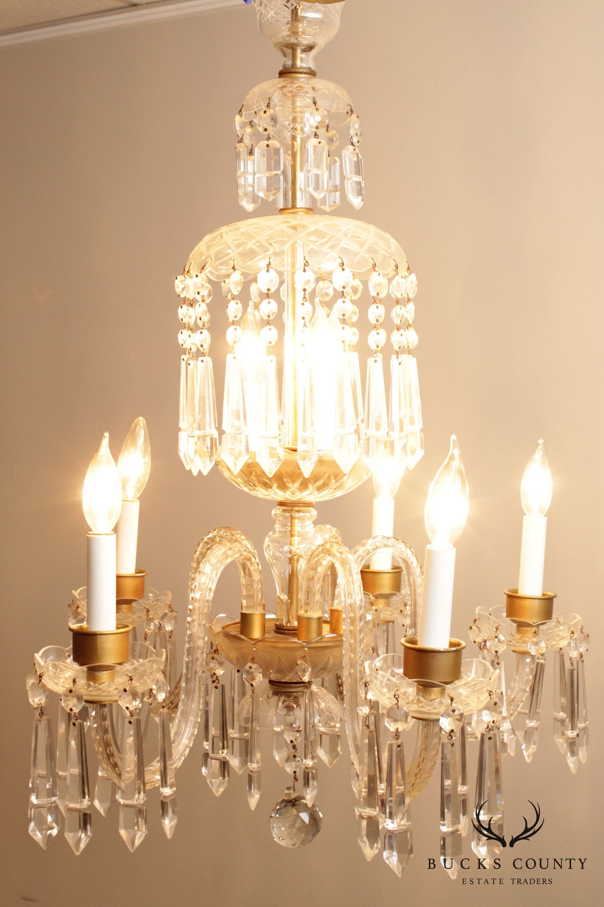 Antique Maria Theresa Style Crystal and Brass Chandelier