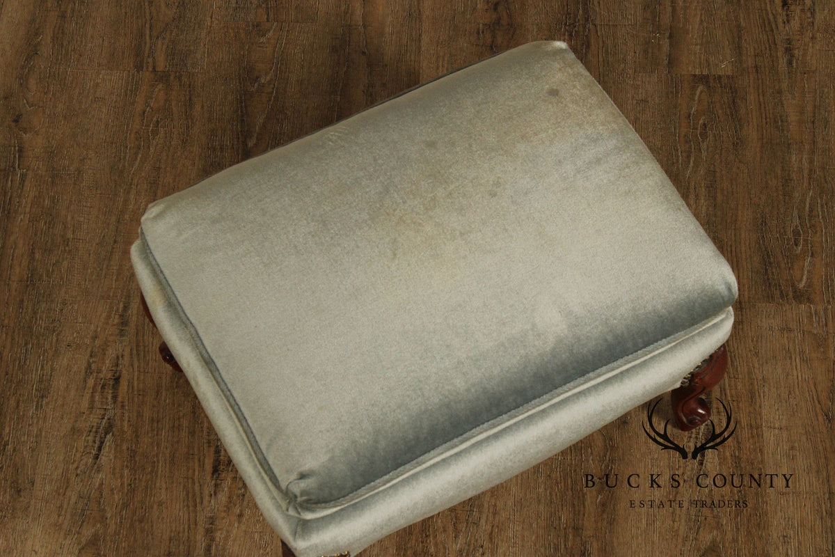 French Style Vintage Mahogany And Upholstered Ottoman