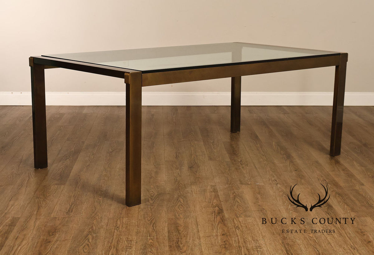 John Stuart Bronze Finish Glass Top Extendable Dining Table