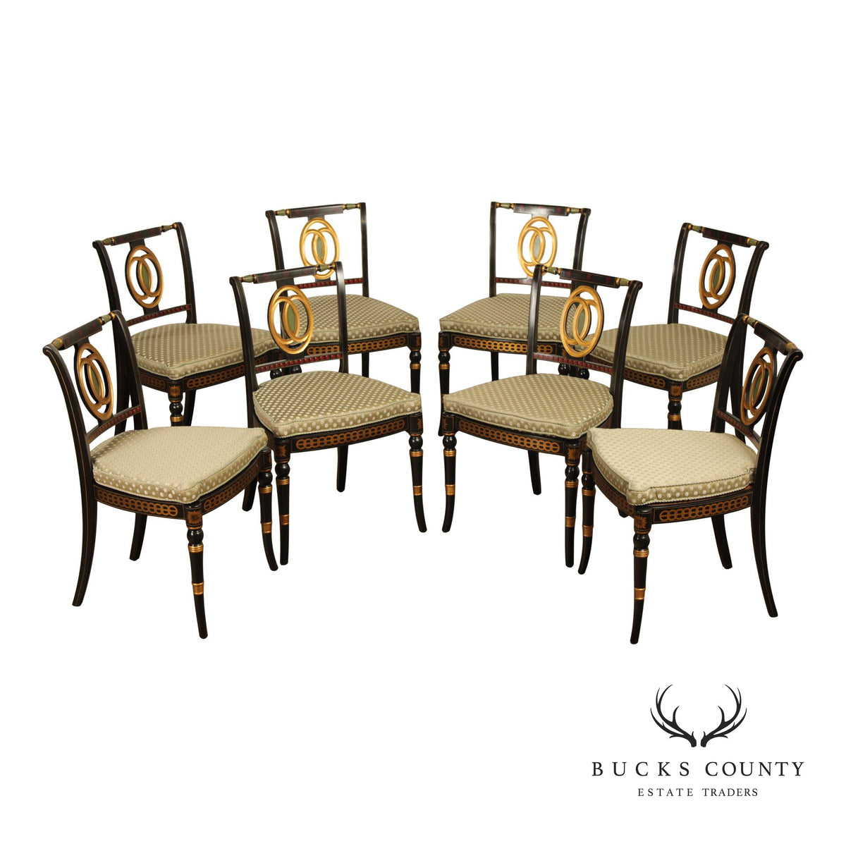 Theodore Alexander Regency Style Set Of Eight Painted And Gilt Dining Chairs