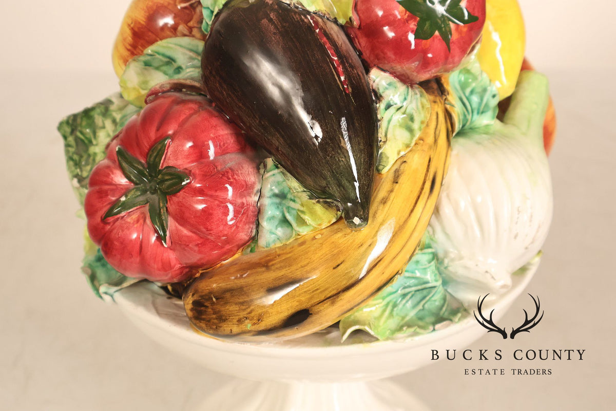 Italian Glazed Ceramic Fruit Basket Centerpiece