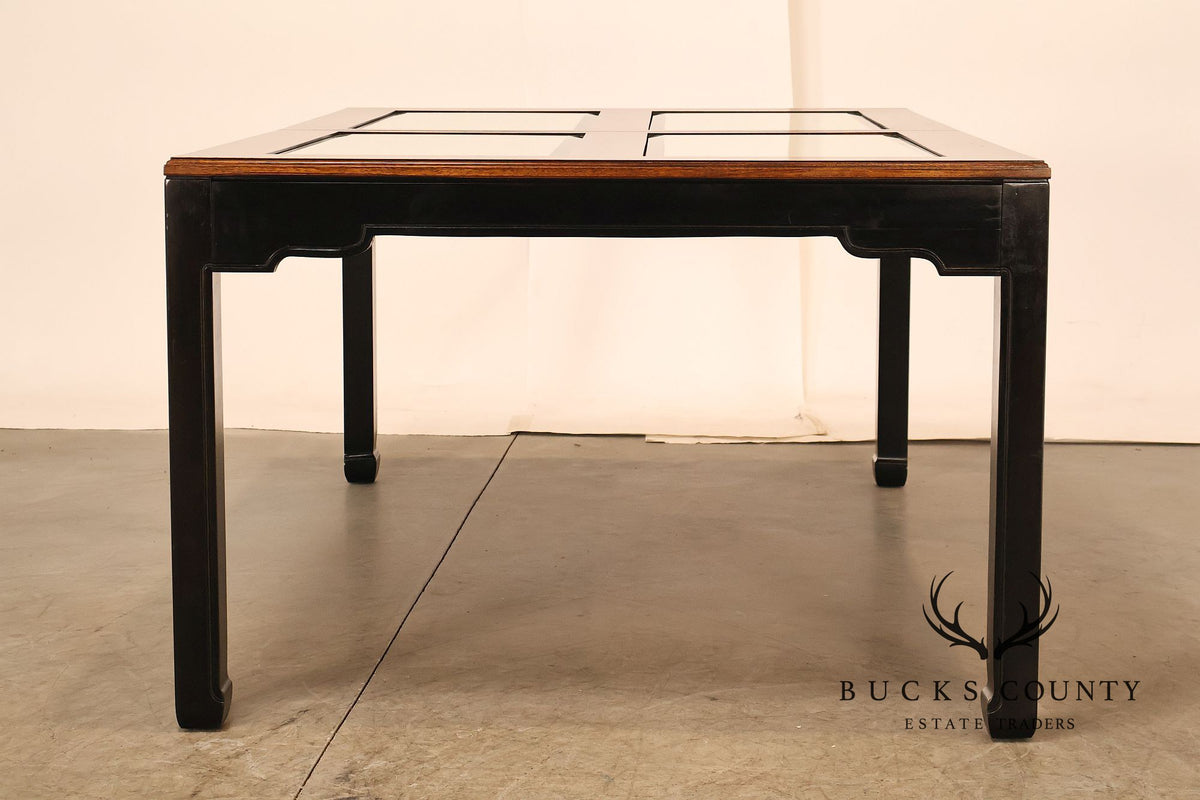 Thomasville Asian Chinoiserie Style Two Tone Wood And Mirrored Coffee Table