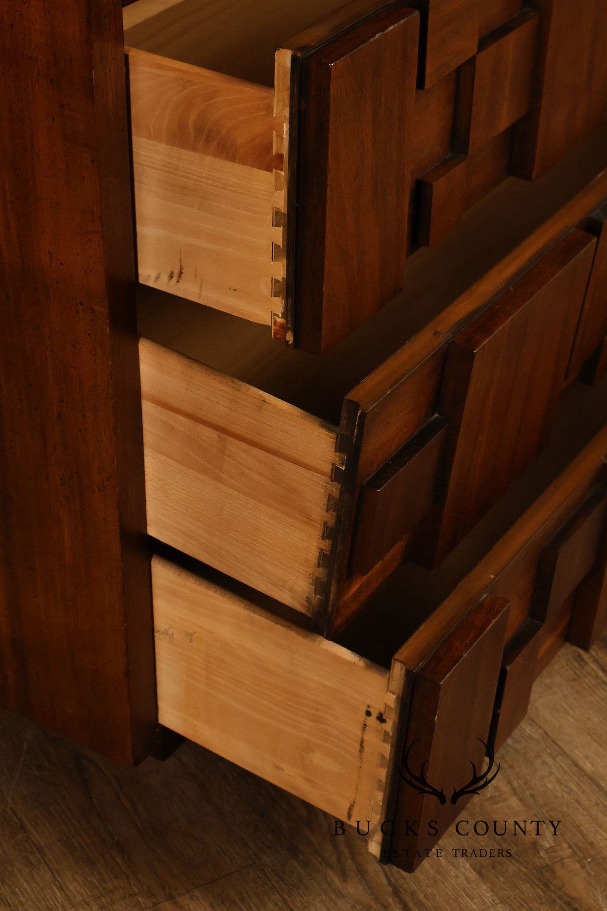 Vintage Lane Mid-Century Modern Brutalist Walnut Armoire