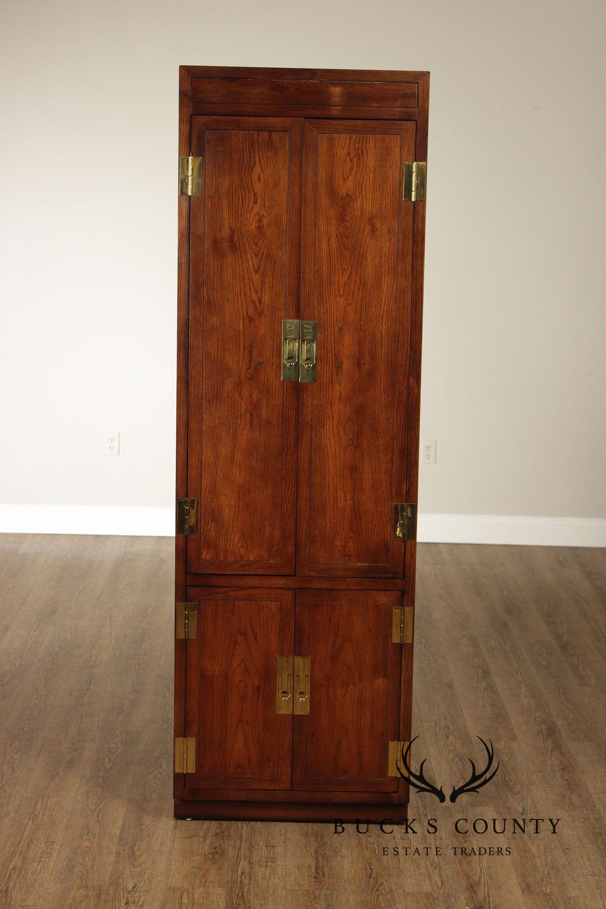 Henredon 'Scene One' Pair of Campaign Style Bedroom Armoire Cabinets