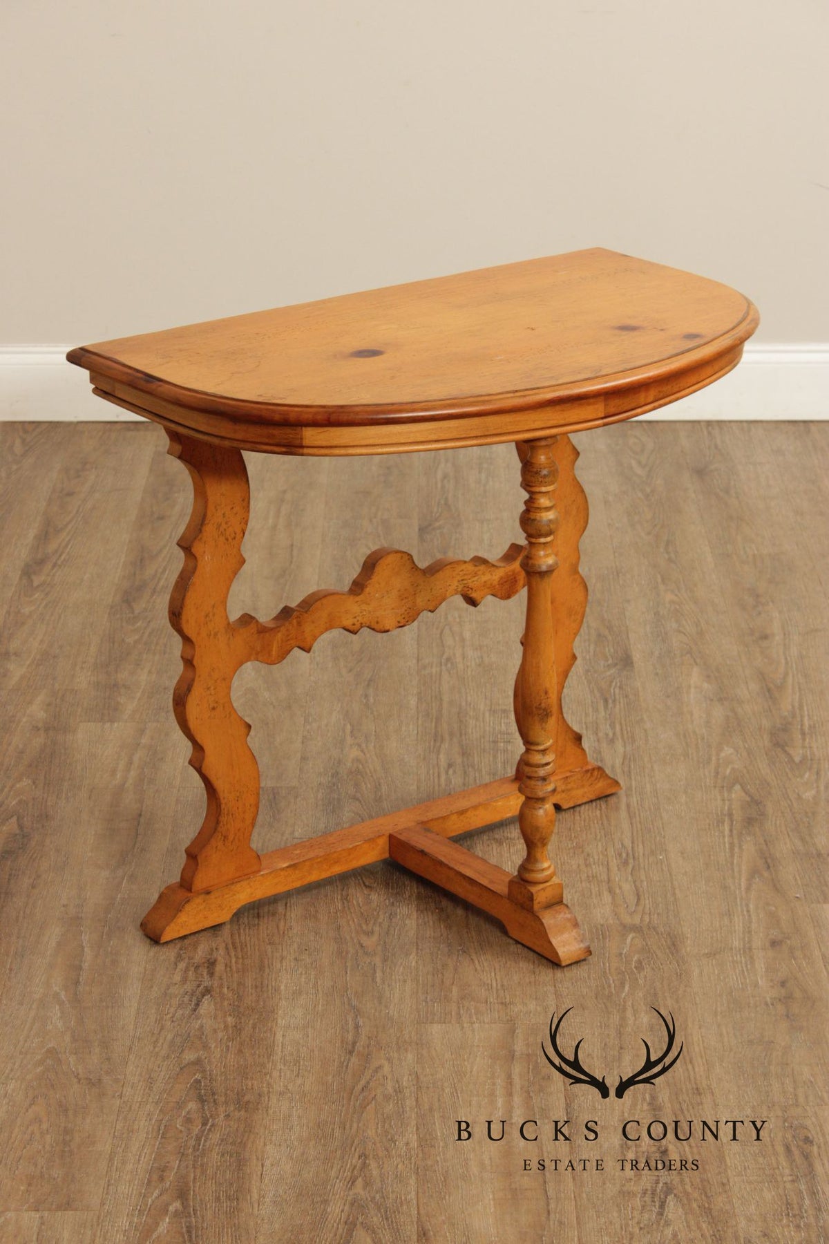 Spanish Baroque Style Pine Demilune Hall Table