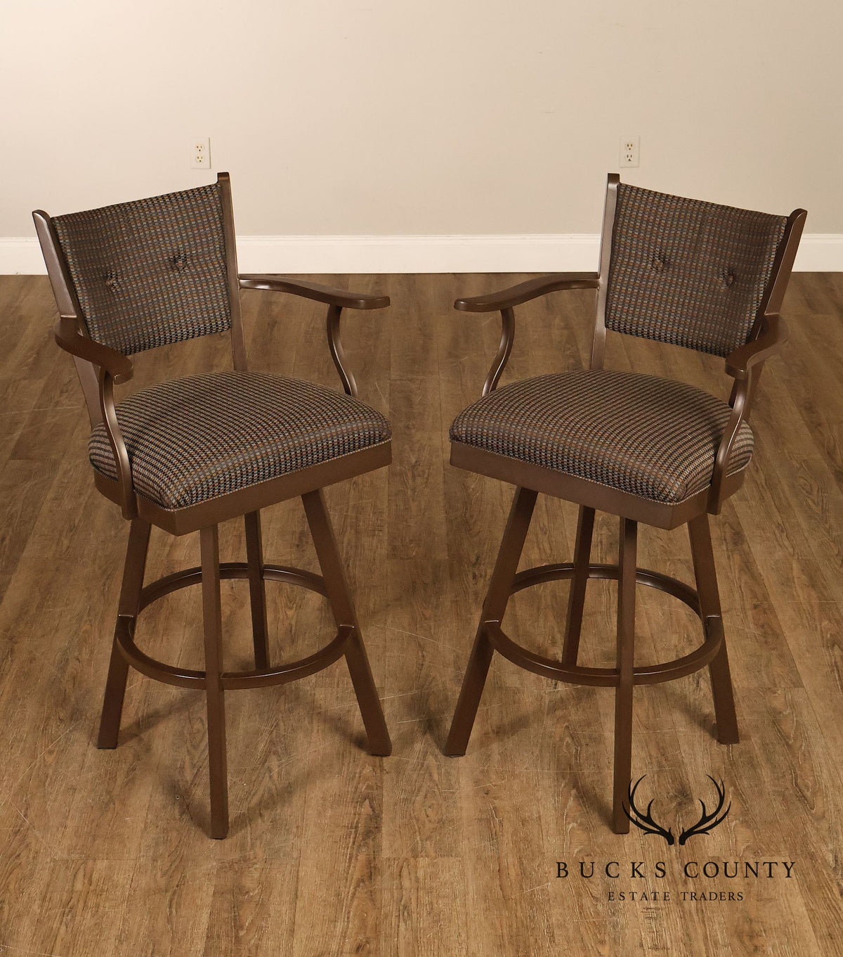 Tempo Industries Pair Of Swivel Bar Stools With Arms