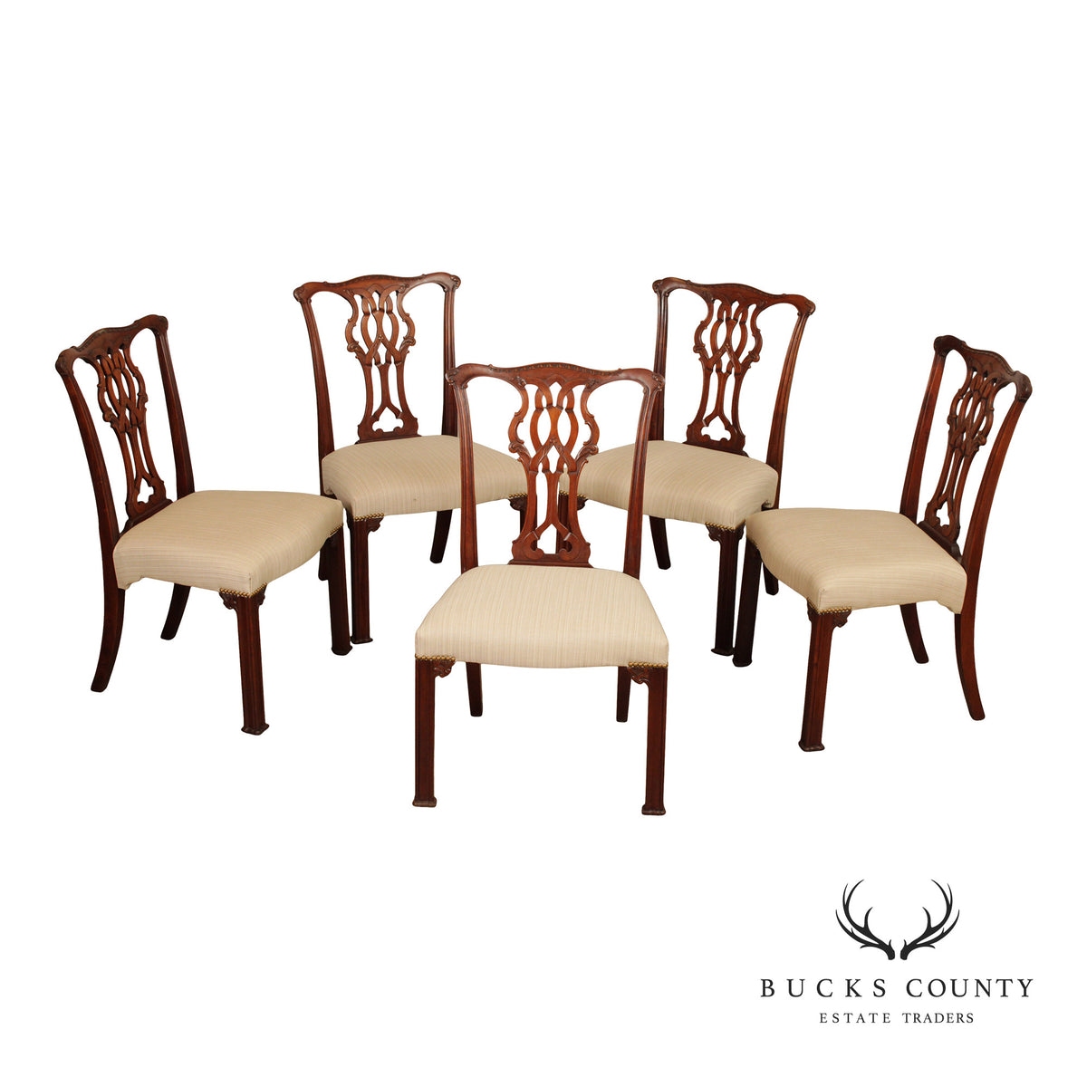 Baker Furniture Chippendale Style Set of Five Mahogany Dining Chairs