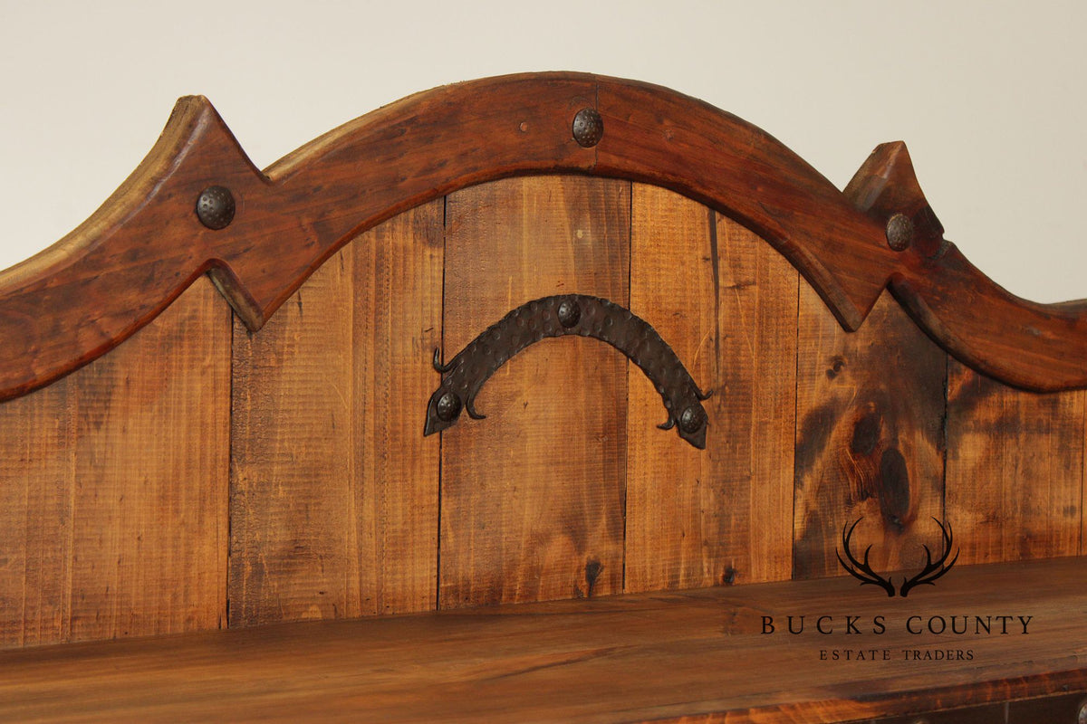 Rustic Spanish Colonial Style Pine Iron Mounted Sideboard Hutch