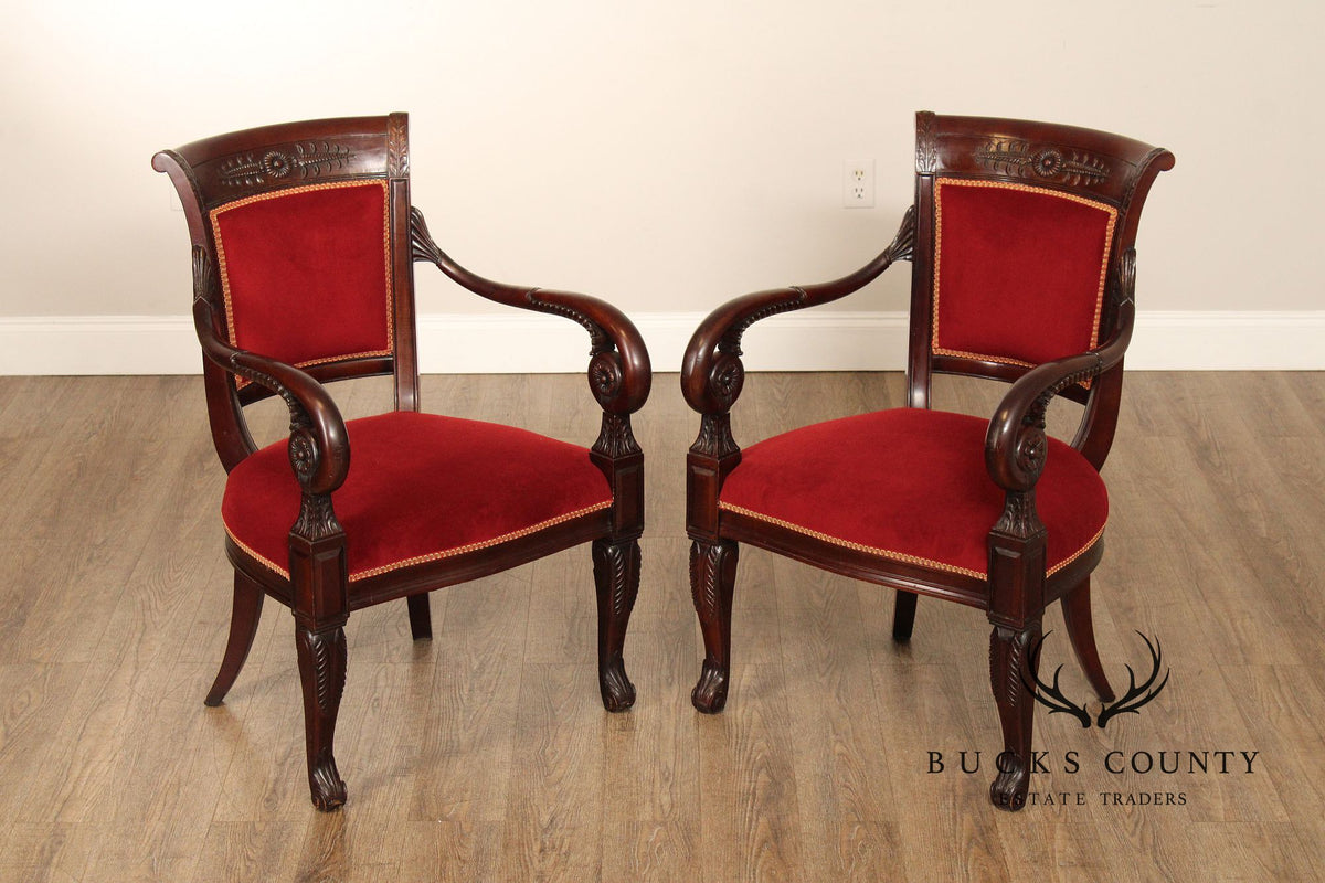 French Empire Style Pair of Mahogany Armchairs