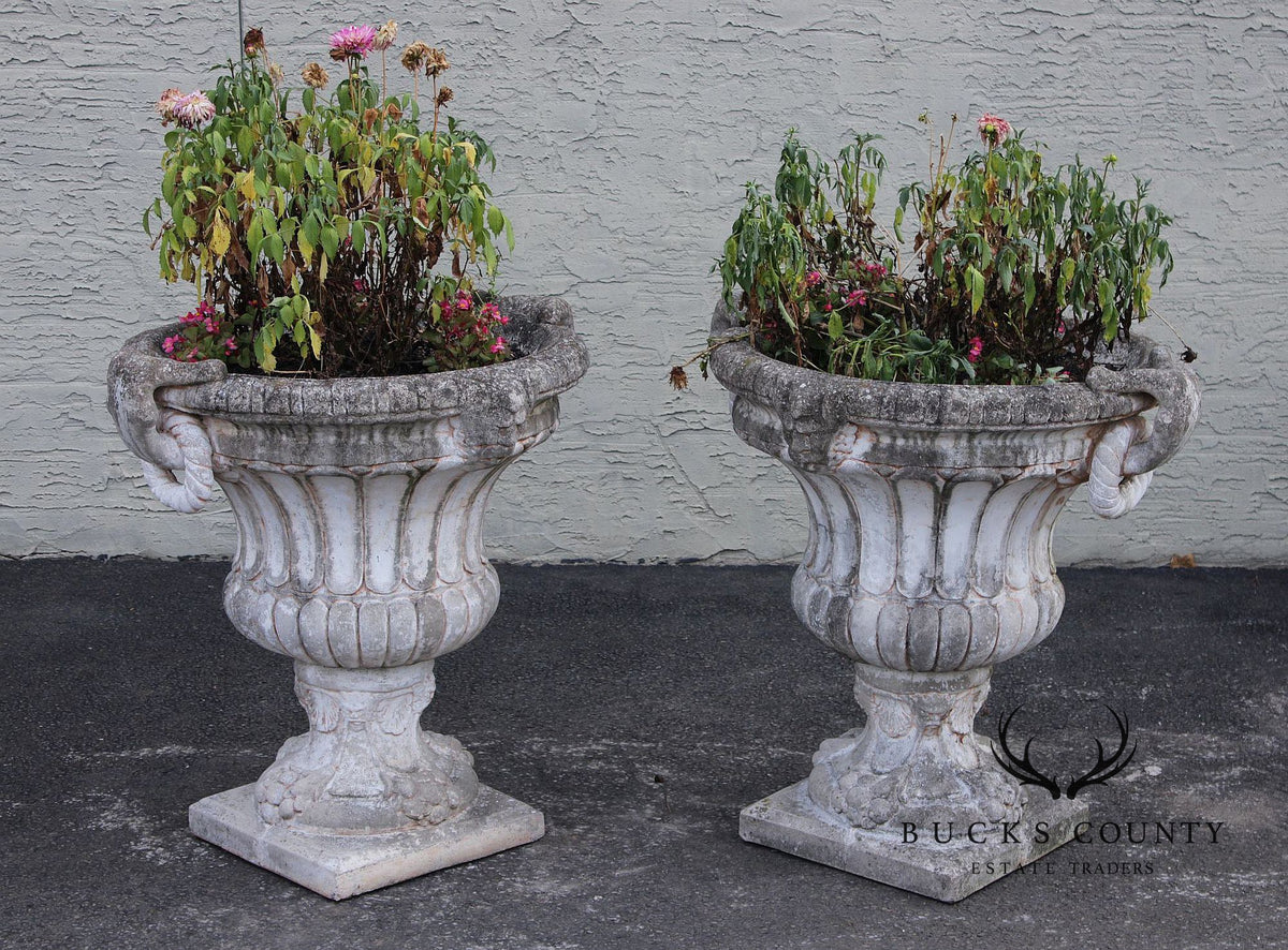 Classical Style Pair of Cast Stone Garden Urns