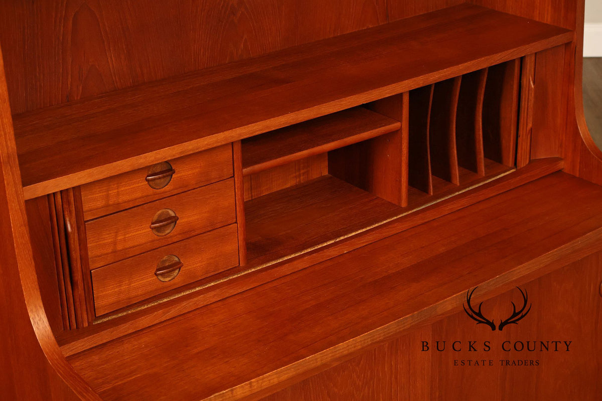 Johannes Sorth for Bornholm Mobelfabrik Danish Teak Tambour Door Secretary Desk Bookcase