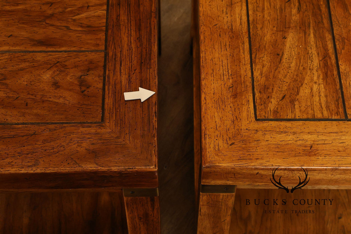 Drexel Heritage Pair Of Rustic Square End Tables With Pull Out Trays