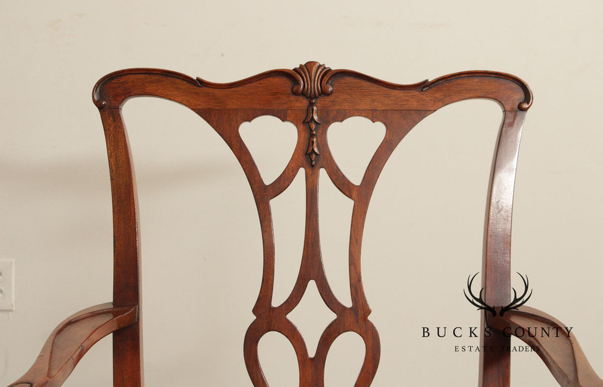 1940's Chippendale Style Pair of Carved Mahogany Armchairs