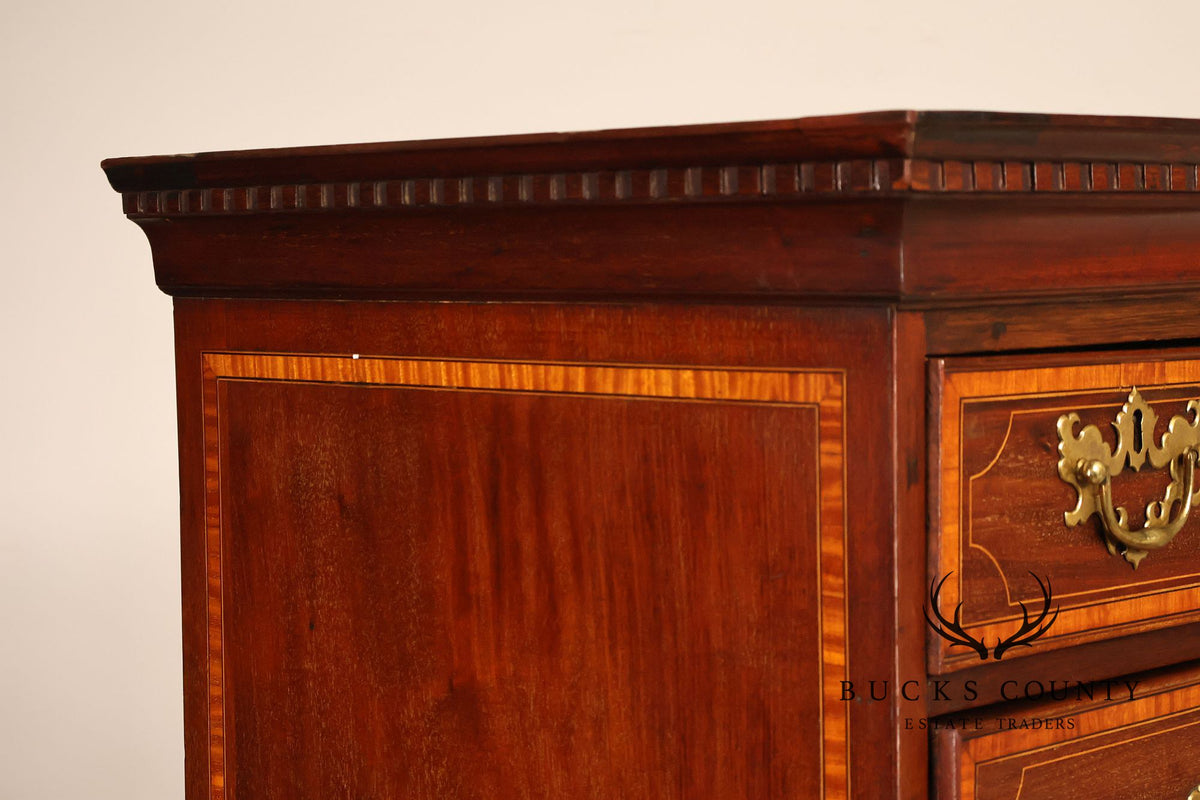 Antique Georgian Style Inlaid Mahogany Chest On Chest