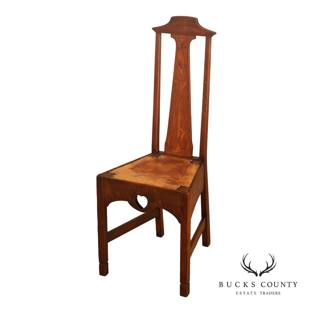 Antique Arts And Crafts Oak Inlaid Side Chair Attributed To Stickley Brothers