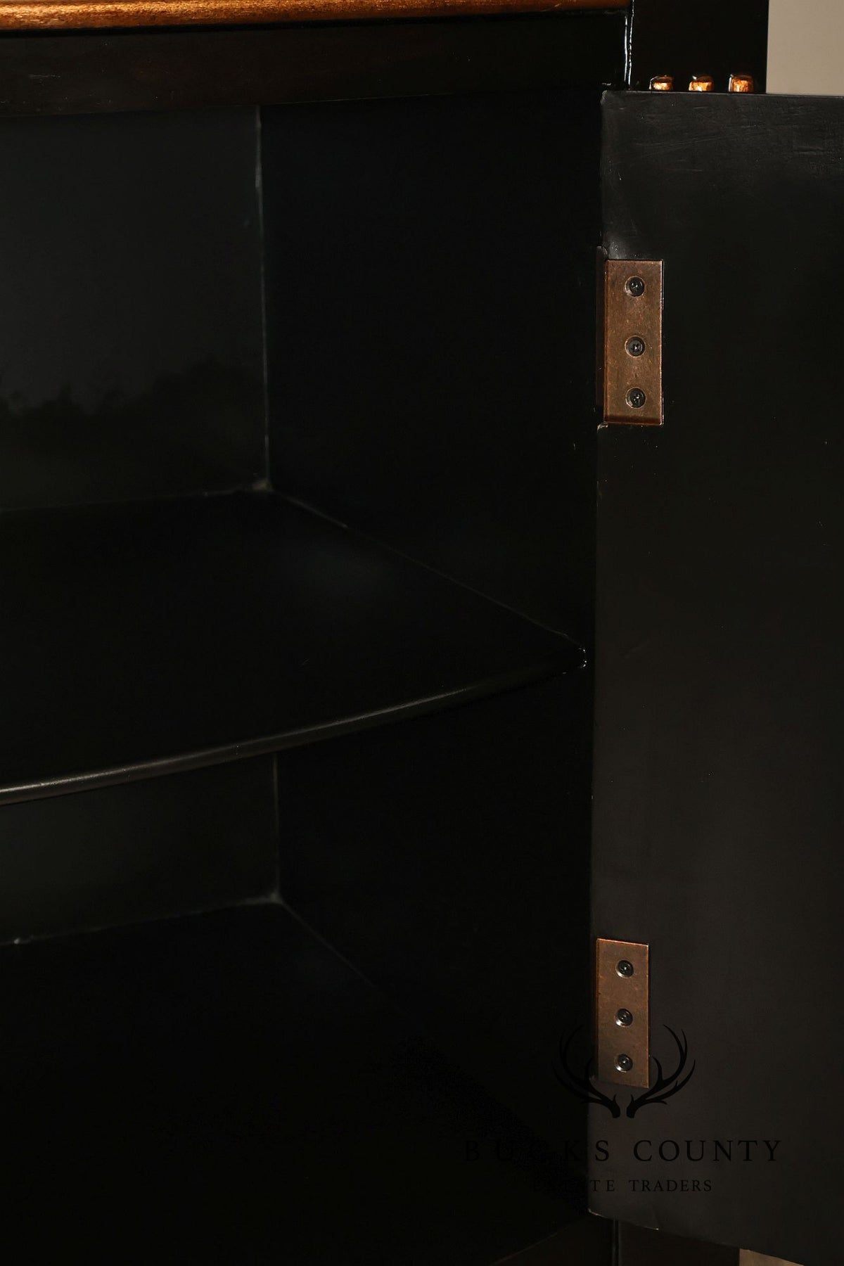 French Provincial Style Black Lacquer Hand-Painted Fruit Basket Sideboard