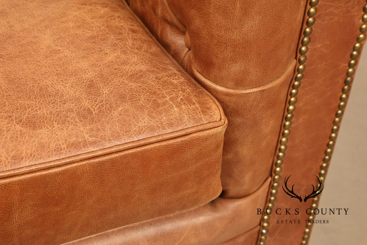 Chesterfield Style 7 Foot Distressed Brown Tufted Leather Sofa