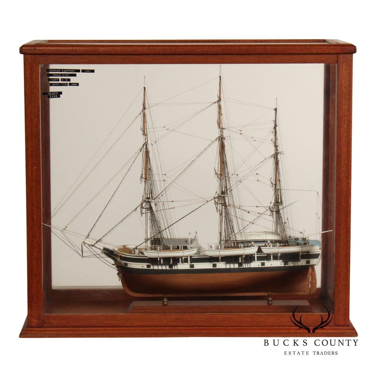 Charles W. Morgan 1841 Whaling Ship Wooden Model In Glass Display Case