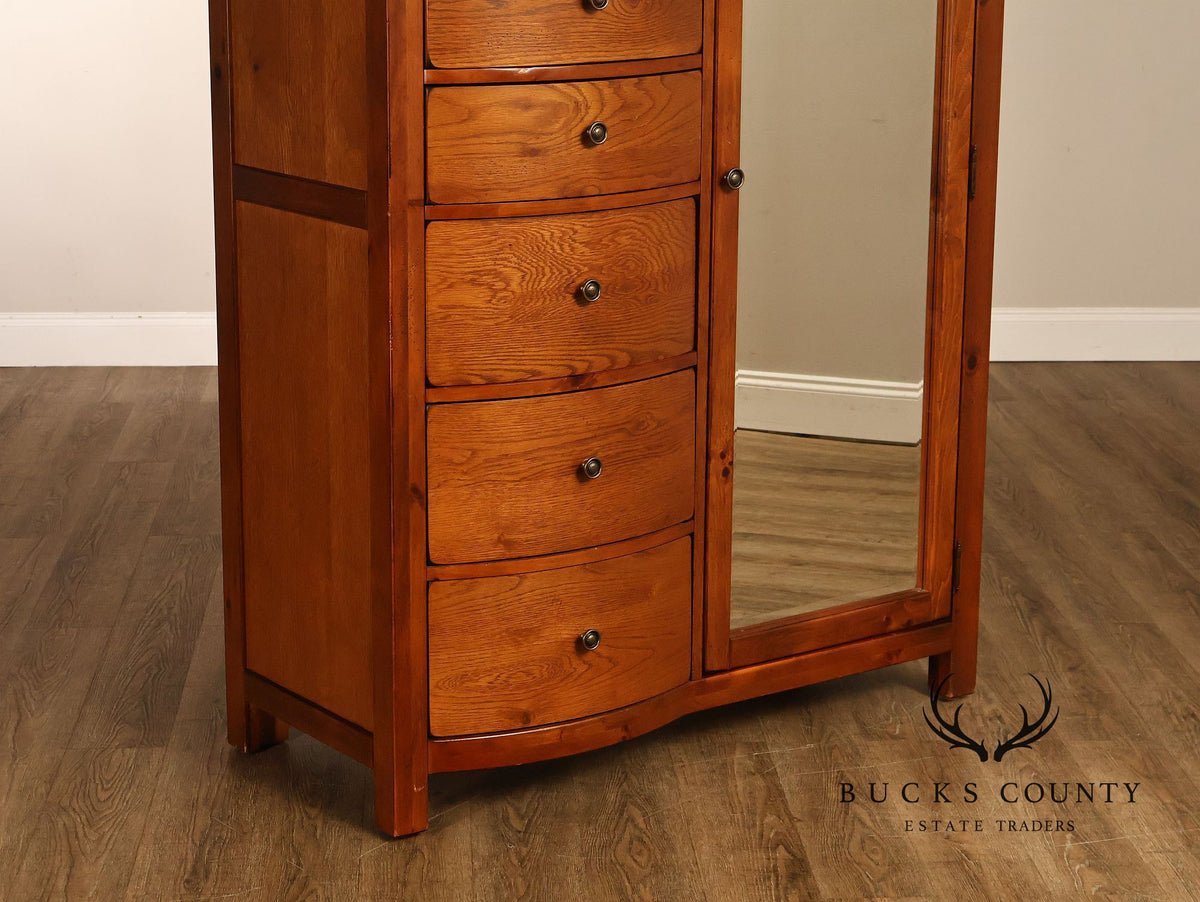 Bassett Furniture American Country Oak Seven Drawer Armoire Chifferobe With Mirror