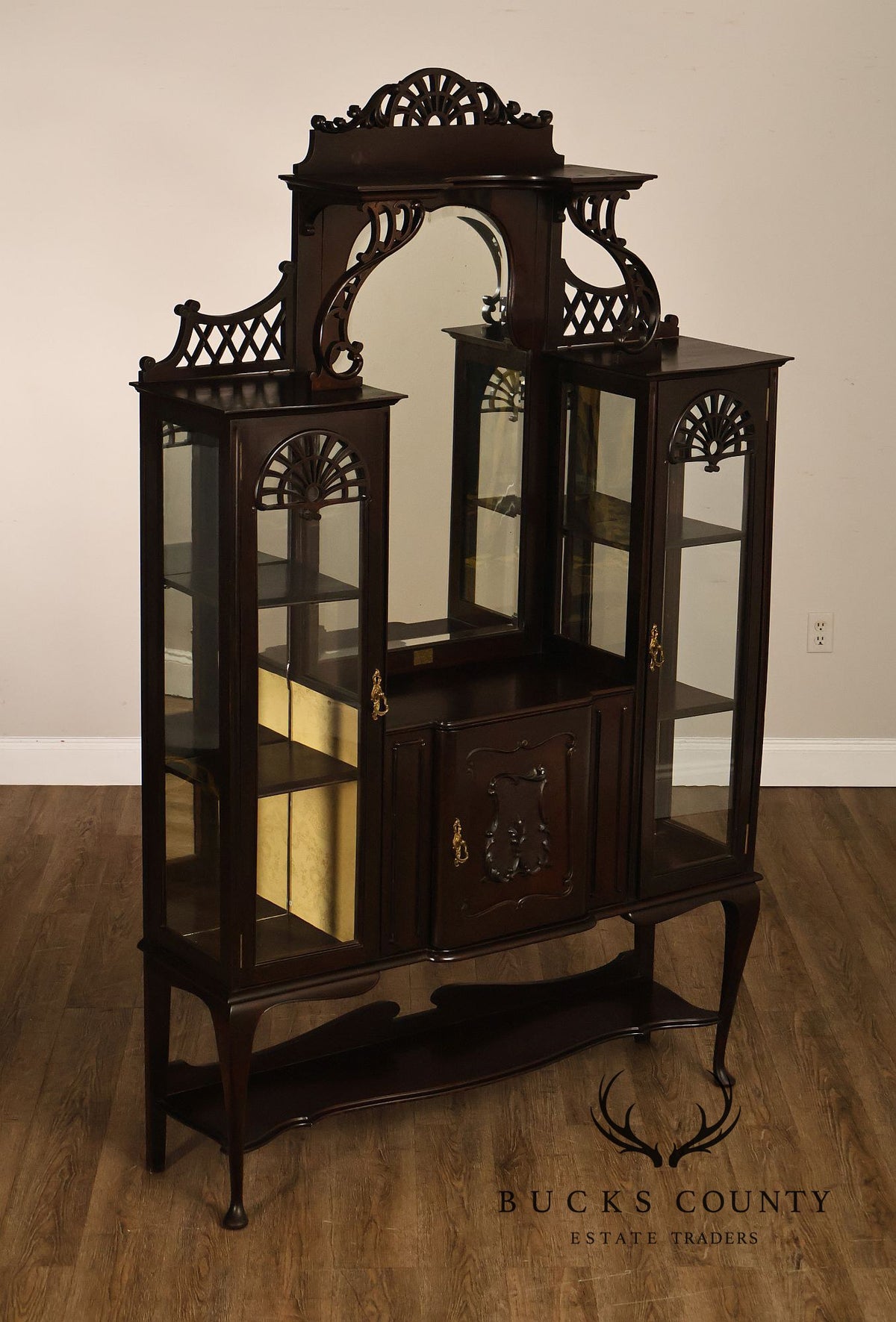 Antique Edwardian Mahogany Double Door Display Cabinet