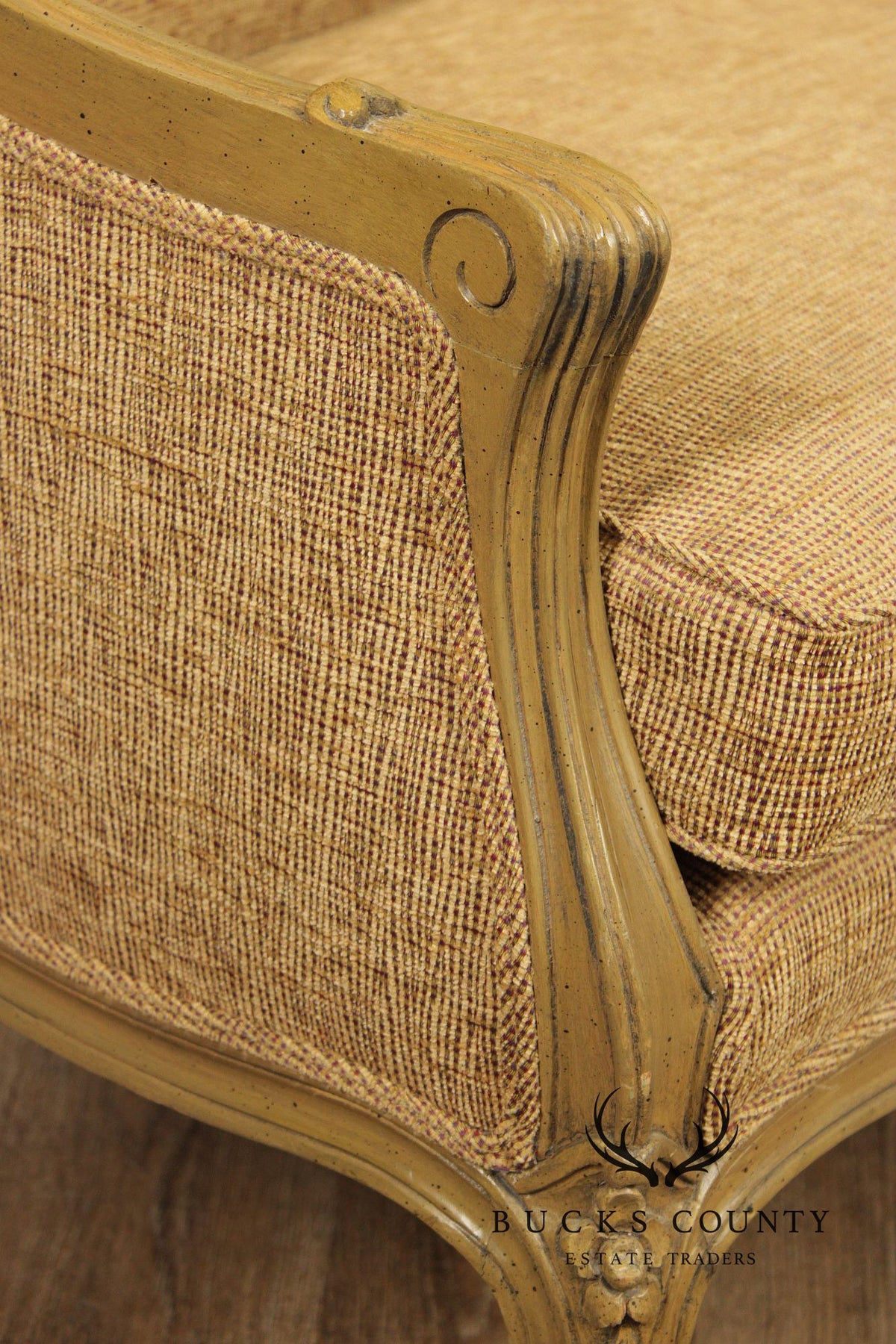 French Louis XV Style Distress Painted Settee Loveseat