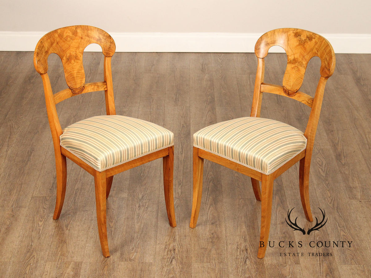 Antique Biedermeier Pair of Birchwood Side Chairs