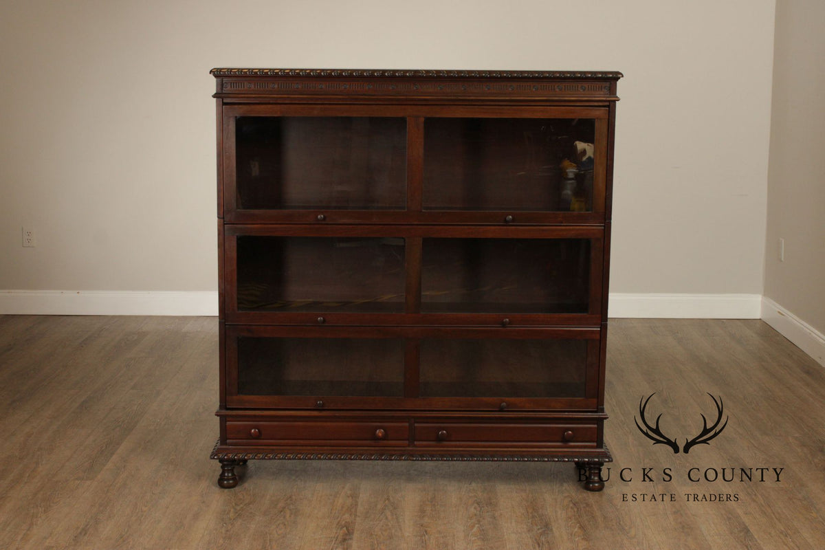 Grand Rapids Antique Mahogany Double Wide Three Stack Barrister Bookcase
