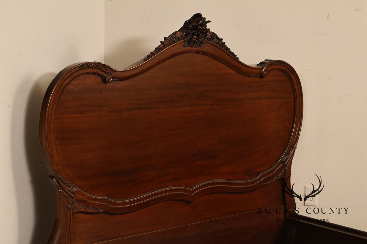 Antique Victorian R.J. Horner Carved Mahogany Full Size Sleigh Bed Frame