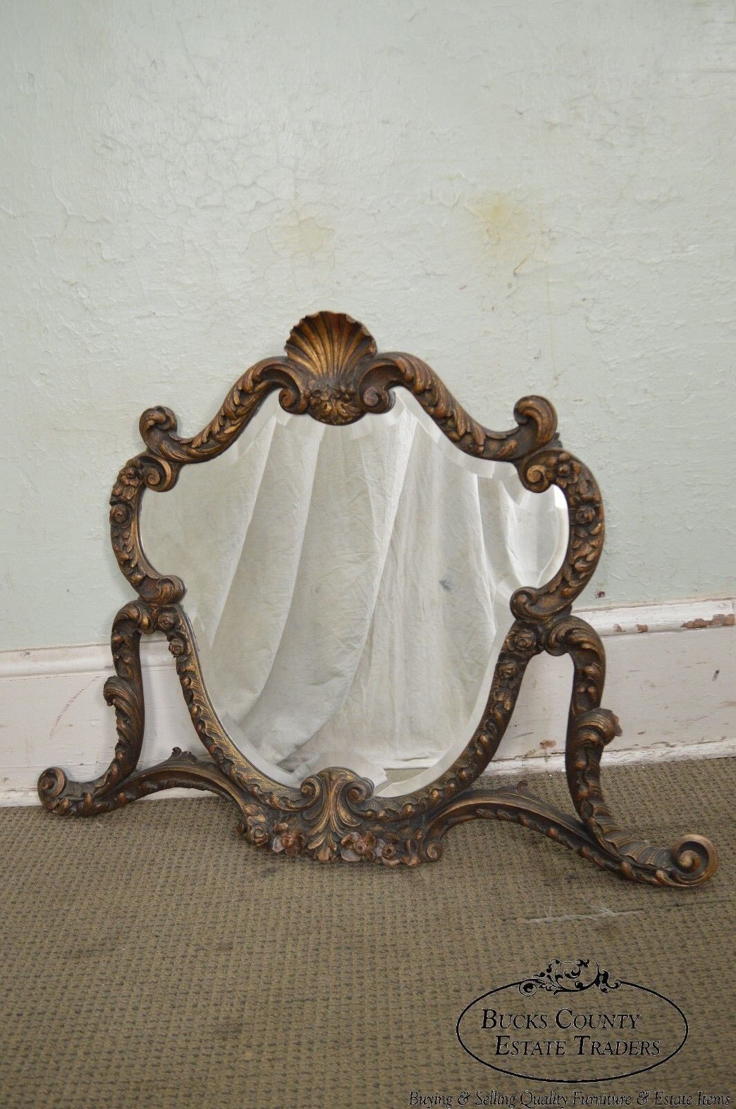 1920s Rococo Gilt Wood Carved Vanity Mirror