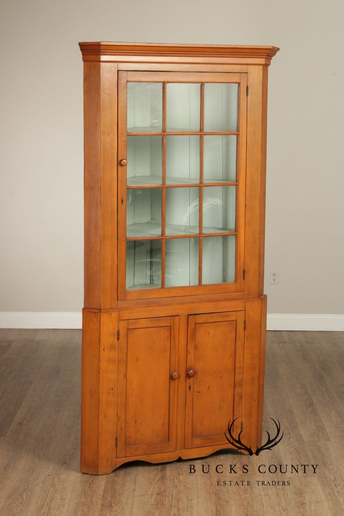 Antique Farmhouse Poplar Twelve-Pane Corner Cabinet