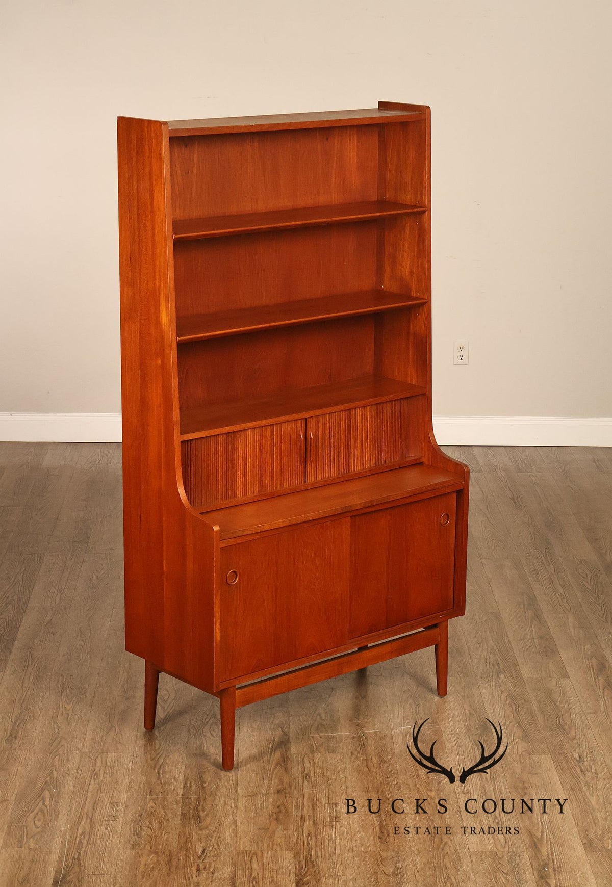 Johannes Sorth for Bornholm Mobelfabrik Danish Teak Tambour Door Secretary Desk Bookcase