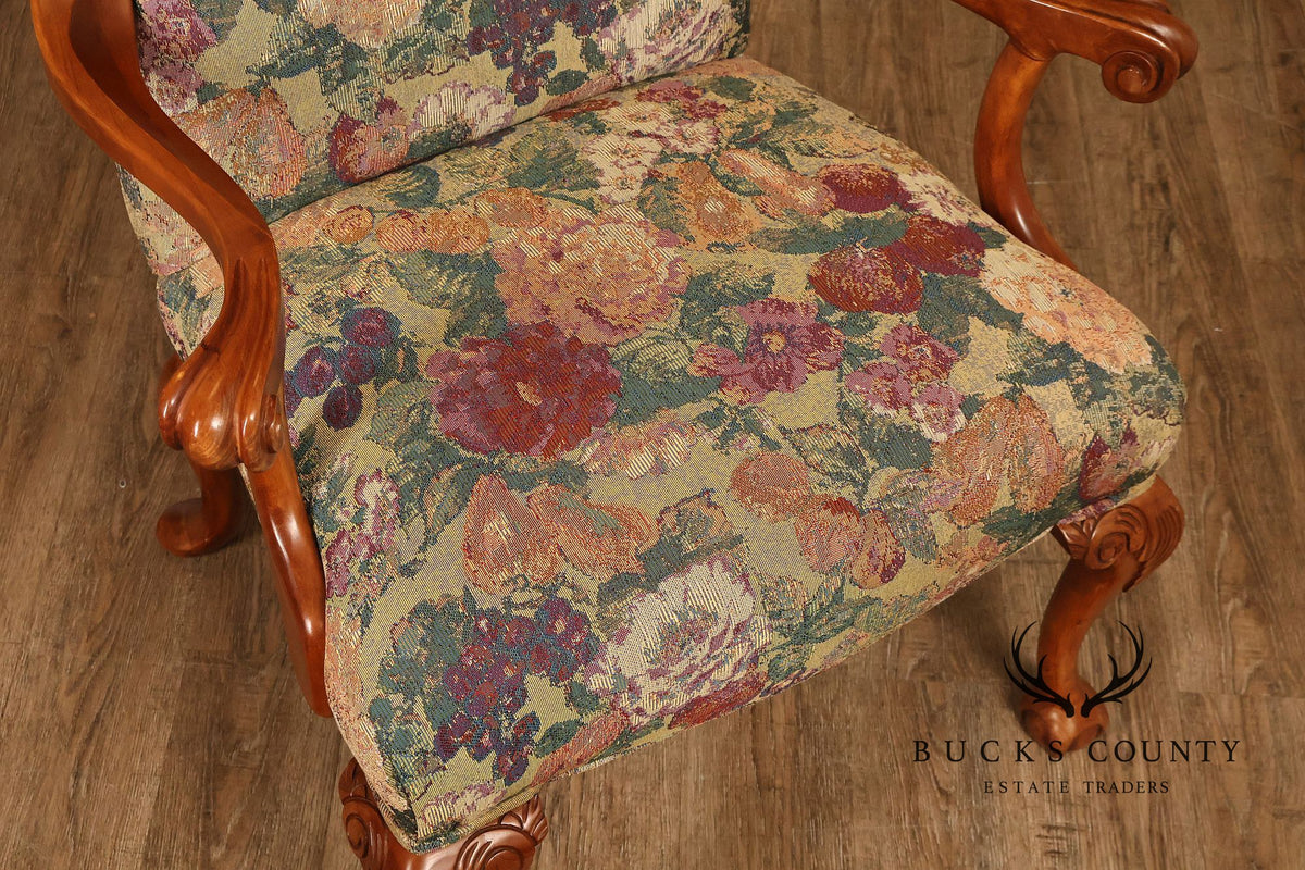 Chippendale Style Pair of Carved Frame Library Armchairs