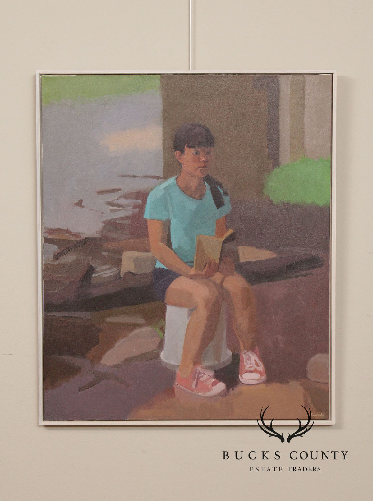 Tim Kennedy Oil on Canvas Portrait, 'Holly Reading'