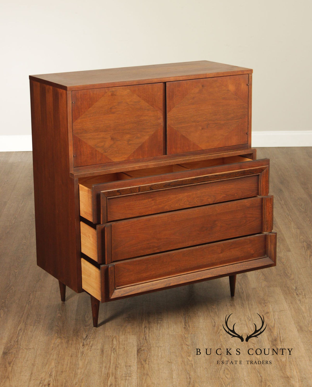 Basic Witz Mid Century Modern Walnut Tall Chest